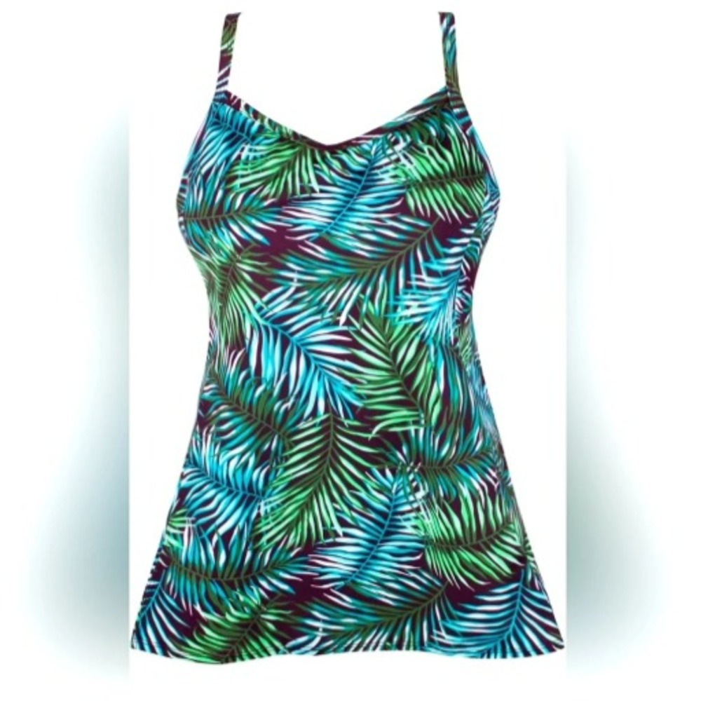 NWT JINXUEER Women's Plus Size 22 Tropical Tankini Top Criss Cross Straps Palm